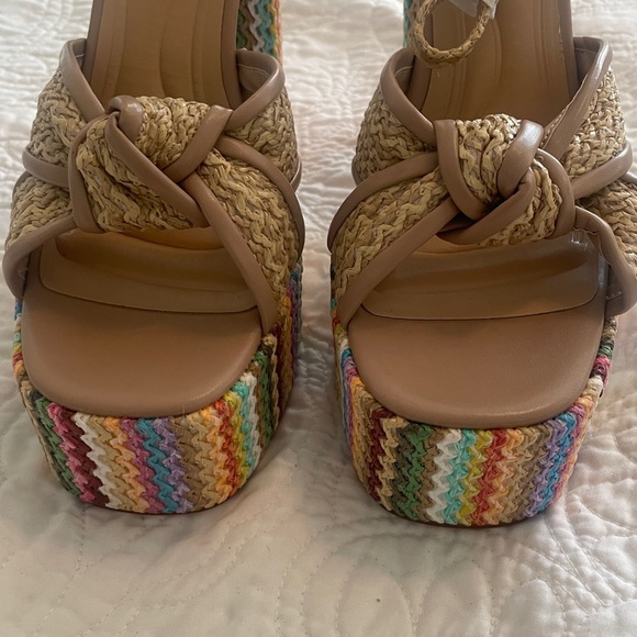 New Azalea Wang Flavia Multi Raffia Platform Sandal Heels size 8.5 - Picture 7 of 15